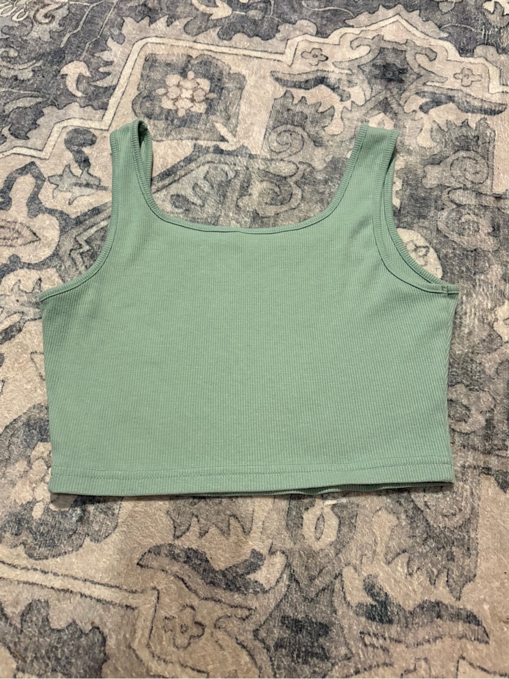SHEIN Ribbed Square Neck Crop Tank - Sage Green
